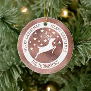 Décoration En Céramique Cerf Blanc - Faux Rose Gold Foil (Pas Real Foil)