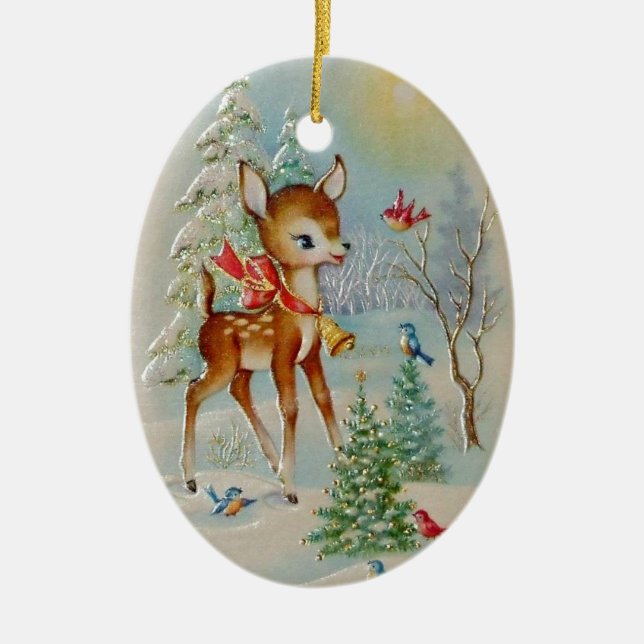 Décoration En Céramique Cerf de Noël de bébé vintage (Devant)