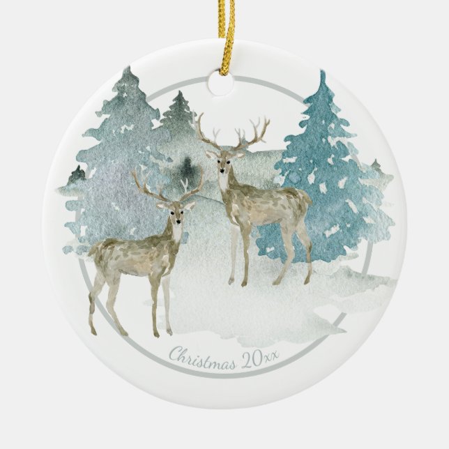 Décoration En Céramique Cerf d'hiver de Noël (Devant)