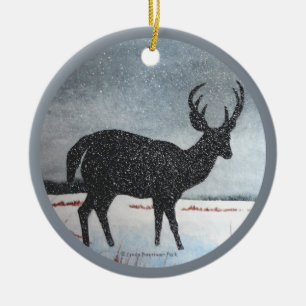 Décoration En Céramique Cerfs communs époussetés par neige