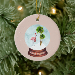 Décoration En Céramique Chaleureux Flamant rose Snowglobe