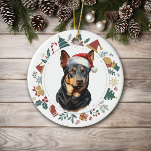 Décoration En Céramique Chapeau de Père Noël Chien Kelpie Australien Couro