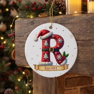 Décoration En Céramique Chapeau de Père Noël Rouge Lettre de Noël R Nom