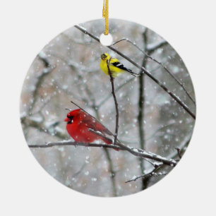 Décoration En Céramique Chardonneret Et Cardinal