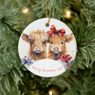 Décoration En Céramique Charmant Noël Vaches Highland