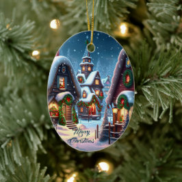 Décoration En Céramique Charmant village de Noël enneigé sur mesure