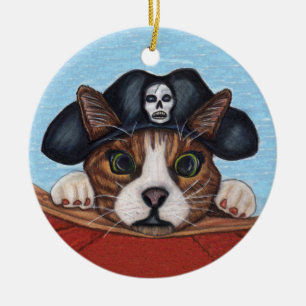 Décoration En Céramique Chat à la recherche effrayée en Casquette pirate n