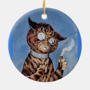 DÉCORATION EN CÉRAMIQUE CHAT AVEC CIGAR LOUIS WAIN ART ORNAMENT