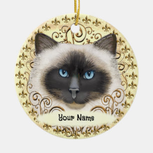 Décoration En Céramique Chat Birman Fleur De Lis