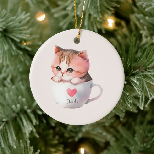 Décoration En Céramique Chat Chibi Rose Pâté Kawaii (Arbre)