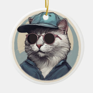 Décoration En Céramique Chat de dessin animé avec lunettes de soleil