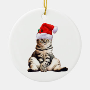 Décoration En Céramique Chat de Noël avec chapeau de Noël