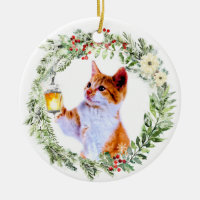 Chat de Noël en couronne avec lanterne Personnalis