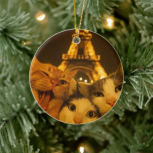 Décoration En Céramique Chat de nuit à Paris, L'équipe de selfie amoure