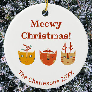 Décoration En Céramique Chat drôle de Noël personnalisé
