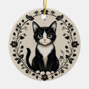Décoration En Céramique Chat élégant noir et blanc