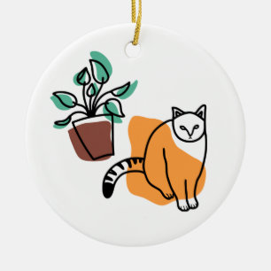 Décoration En Céramique Chat et le plante