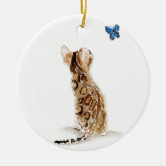 Décoration En Céramique Chat et papillon du Bengale
