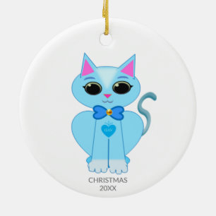 Décoration En Céramique Chat et texte bleu pâle