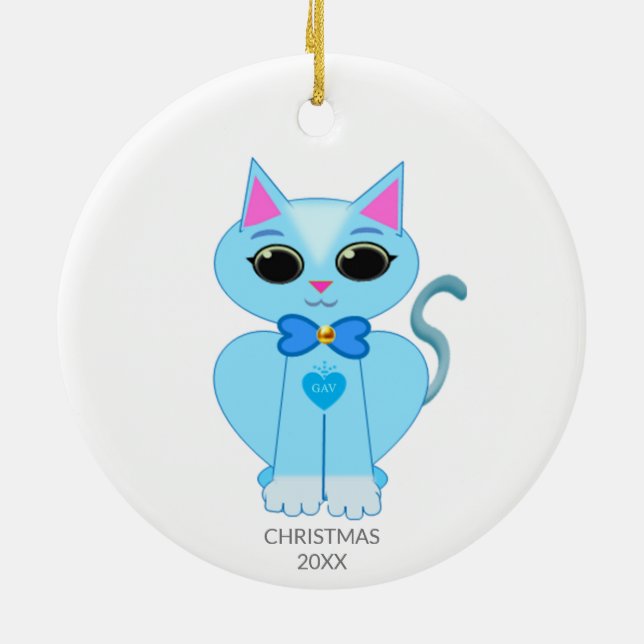 Décoration En Céramique Chat et texte bleu pâle (Dos)