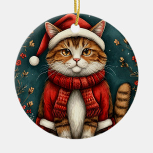 Décoration En Céramique Chat festif portant un chapeau et une écharpe de P