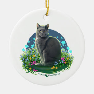 Décoration En Céramique Chat gris dans le Jardin des Fleurs