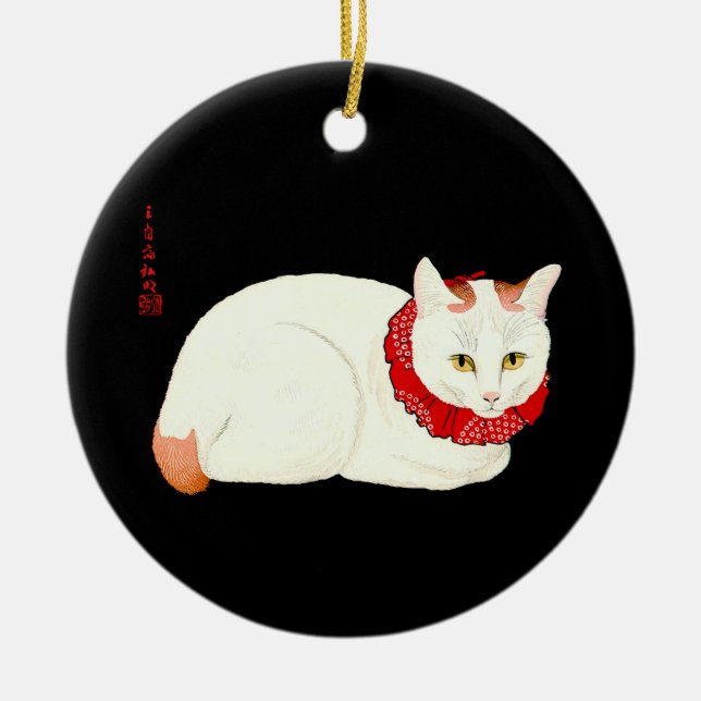Décoration En Céramique Chat japonais blanc et gingembre (Devant)