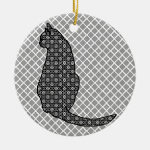 Décoration En Céramique Chat japonais - Kimono noir et blanc