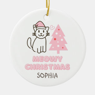 Décoration En Céramique Chat mignon à Santa Hat&Tree Meowy Noël Pastel