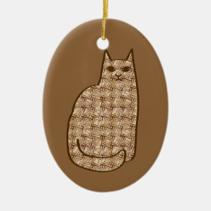 Décoration En Céramique Chat moderne du milieu du siècle, beige et Brown c