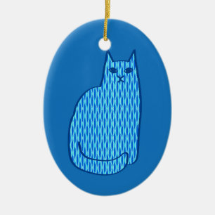 Décoration En Céramique Chat moderne du milieu du siècle, Cobalt et Bleu c