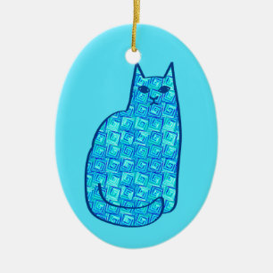 Décoration En Céramique Chat moderne, turquoise et marine du milieu du siè