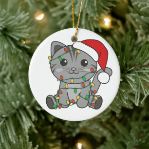Décoration En Céramique Chat Noël Animaux d'hiver Chats