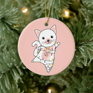 Décoration En Céramique Chat Noël Neige Hiver Animaux Chats Céramique Orn