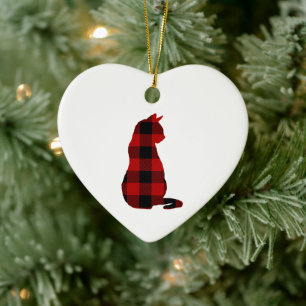 Décoration En Céramique Chat Noël Plaid Buffalo Check