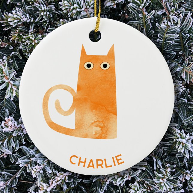 Décoration En Céramique Chat orange personnalisé (Fun watercolor Orange Ginger Cat personalized ceramic ornament)