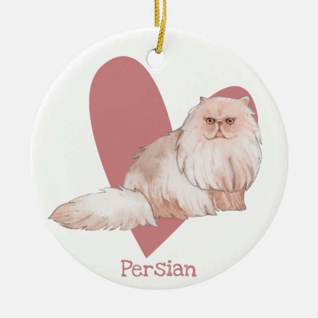 Décoration En Céramique Chat Perse Aquarelle Kitty Coeur rose (Devant)
