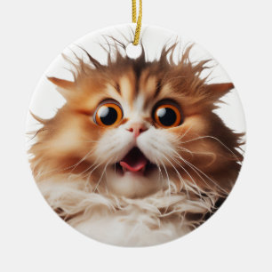 DÉCORATION EN CÉRAMIQUE CHAT PERSIAN FUNNY SURPRISÉ CHAT FACE