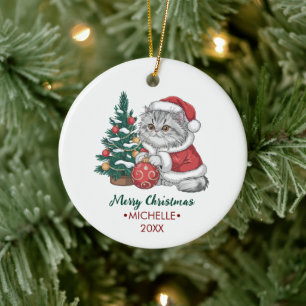 Décoration En Céramique Chat personnalisé avec un chapeau de Père Noël sur
