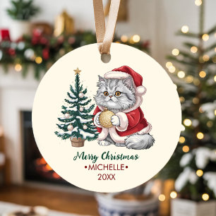 Décoration En Céramique Chat personnalisé avec un chapeau de Père Noël sur