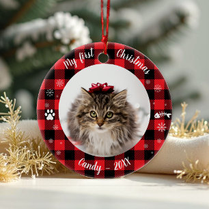 Décoration En Céramique Chat Pet First Christmas Photo Russe Buffalo Check