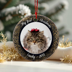 Décoration En Céramique Chat Pet Premier Noël Photo Cercle Cadre