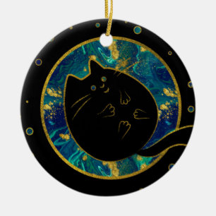 Décoration En Céramique Chat potelé noir drôle
