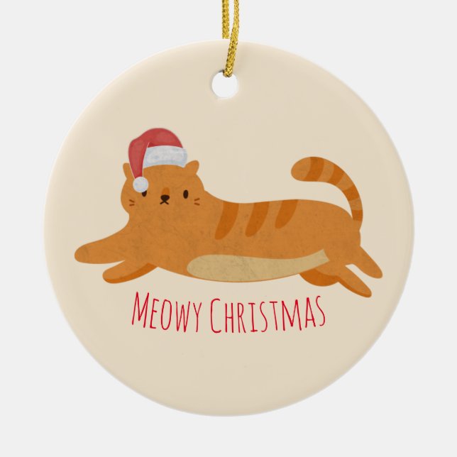 Décoration En Céramique Chat Tabby Jaune Noël (Devant)