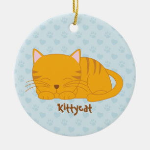 Décoration En Céramique Chat Tabby Orange Dormant