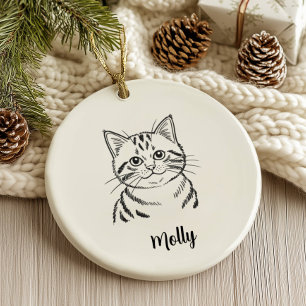Décoration En Céramique Chat tigré de Noël personnalisé
