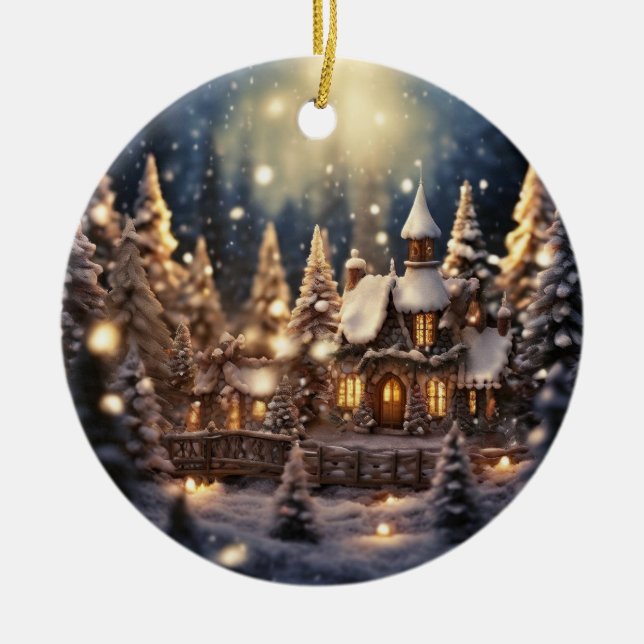 Décoration En Céramique Château de fée de Noël inspiré (Devant)