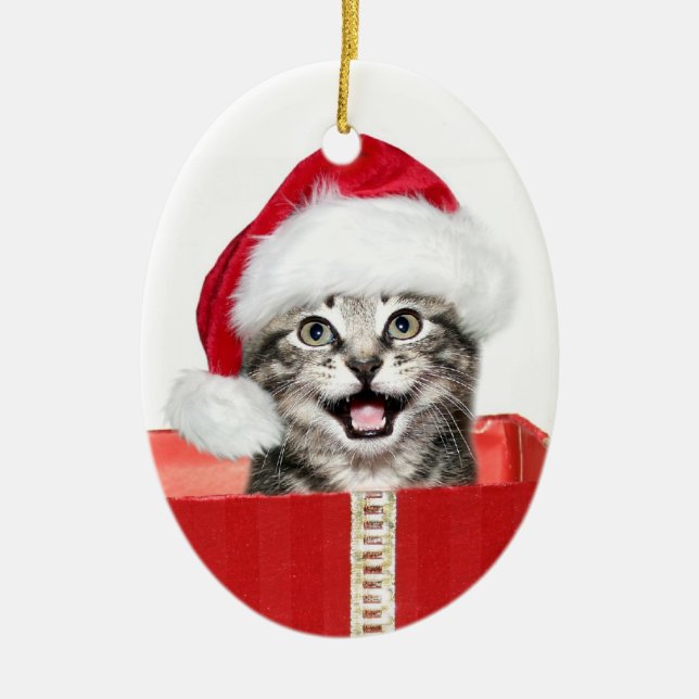 Décoration En Céramique chaton de Noël (Devant)
