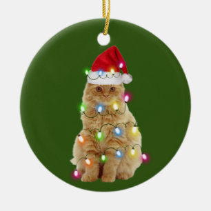 Décoration En Céramique Chats avec lumière Casquette Noël
