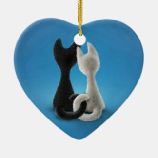 Décoration En Céramique Chats d'amour noirs et blancs